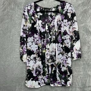 INC International Concepts 3X Top Shirt Purple Floral 3/4 Sleeve Scoop Neck